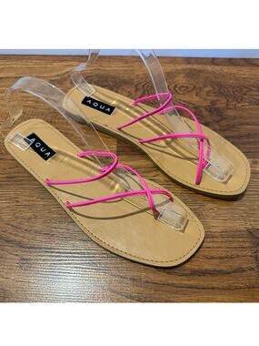 AQUA Zues Square Toe Strappy Slide Sandals Women’s 10 Neon Pink NWT